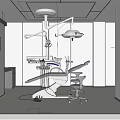 Modern Dental Surgery Interior With Adjustable Chair And Hanging Surgical Light