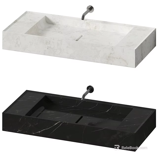 Modern White And Black Marble Countertop Washbasin With Sleek Minimalist Design 3d model 