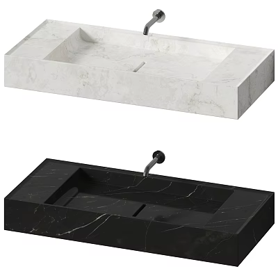 Modern White And Black Marble Countertop Washbasin With Sleek Minimalist Design 3d model