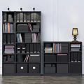Modern Black Bookcase With Multi-layer Shelves And Storage Boxes For Home Office Organizer 3d model