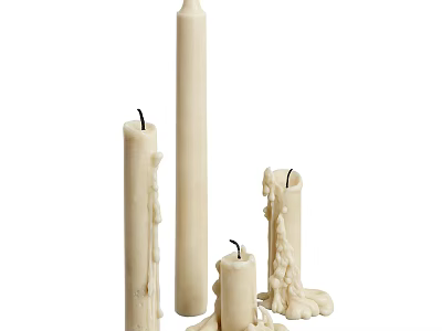 Handmade Ivory White Candles With Various Heights Shapes And Dripping Wax Details 3d model