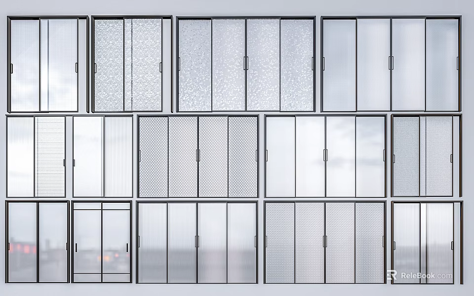 Modern Sliding Doors With Various Glass Patterns And Home Design Styles 3d model