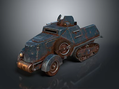 Vintage Armored Tracked Military Vehicle With Rusty Exterior And Mounted Weapon 3d model