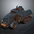 Vintage Armored Tracked Military Vehicle With Rusty Exterior And Mounted Weapon