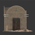 Traditional European Architecture With Arched Doorway Stone Walls Wooden Door And Stone Paved Floor