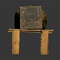 Ancient Egyptian Sarcophagus Sculpture With Intricate Carvings And Painted Details On Wooden Stands
