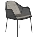 Modern Outdoor Chair With White Cushion And Black Woven Backrest Design