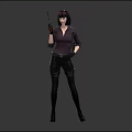 3D Female Characters In Purple Tops Black Leather Pants Holding Guns Front Back Views
