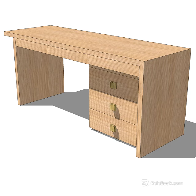 Simple Modern Wooden Desk With Functional Drawers And Natural Wood Finish 3d model 