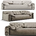 Gray Velvet Sectional Sofa With Plush Puffed Cushions And Modern Ruched Design For Living Room
