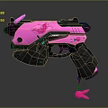 Pink Cyberpunk Pistol With Black Green Accents And Rabbit Shaped Charm