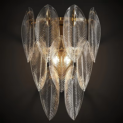 Luxurious Feather Shaped Transparent Wall Lamp With Golden Accents And Warm Light 3d model
