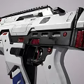 Futuristic White Red Black Rifle With Detailed Design Grip Barrel And UN AM 147 Label