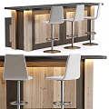 Modern Wooden Bar Counter With High Stools And Ambient Lighting Design