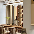 Traditional Chinese Tea Club Interior With Wooden Bookshelves Tea Sets And Calligraphy Scrolls