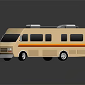 Cartoon Style Beige Camper Van With Red Yellow Stripes And Roof Equipment
