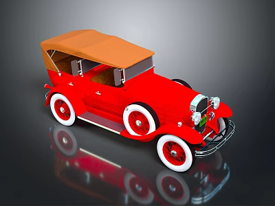 Vintage Red Convertible Car With Brown Canvas Top And White Spoke Wheels 3d model