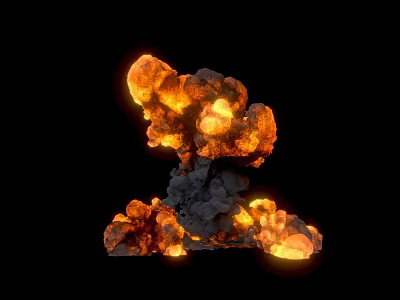 Volcanic Eruption 3D Model with Orange Yellow Magma and Gray Rocks on Black Background 3d model