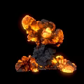 Volcanic Eruption 3D Model with Orange Yellow Magma and Gray Rocks on Black Background