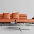 Orange Leather Multi Person Sofa With Cushions And Round Coffee Table 3d model