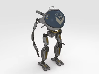 Mechanical Robot Character With Dome Shaped Head R2-734 Label And Metallic Structure 3d model