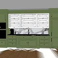 Green Kitchen Cabinets With Glass Front Upper Units And Marble Countertop