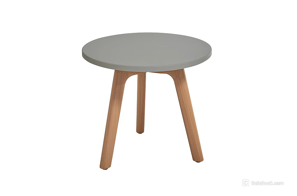 Modern Simple Round Coffee Table with Gray Tabletop and Wooden Legs 3d model