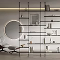 Modern Bookshelf Partition Storage Rack Partition Ornaments Leisure Chair Book Wall Lamp 3d model