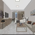 Modern Residential Interior Design With Sofa Coffee Table Bed And Wooden Cabinets