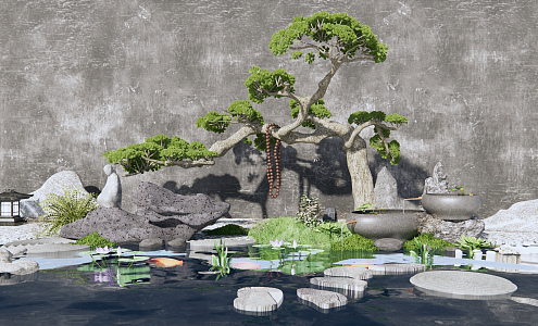 New Chinese landscape sketch rockery waterscape 3d model