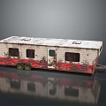 Vintage Rustic Trailer With White Red Exterior Old Windows Door And Rusty Wheels