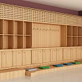Stylish Solid Wooden Storage Shelf For Preschool With Perforated Panels Hooks Open Cubbies And Cabinets