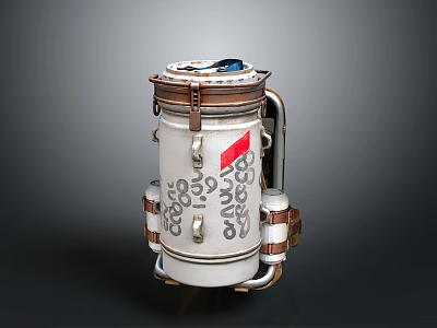 Industrial Equipment With Silver White Copper Bands Top Blue Component Red Label And Numeric Symbols 3d model