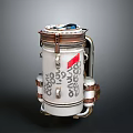 Industrial Equipment With Silver White Copper Bands Top Blue Component Red Label And Numeric Symbols