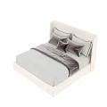 Elegant Modern Double Bed With Soft Upholstered Headboard Beige Pillows And Grey Blanket