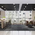 Modern Office Pantry Bar Counter With Comfortable High Stools And Spacious Sunlit Lounge Area