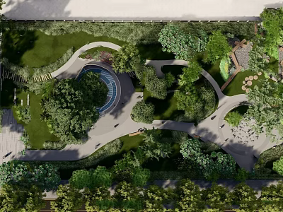 Residential Landscape Design Featuring Green Lawn Trees Pond And Curved Pathways 3d model