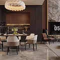 Elegant Modern Dining and Living Room Interior With Wooden Cabinets Pendant Light And Sofa