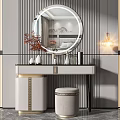 Elegant Modern Dressing Table With Round Mirror Stool And Decorative Items 3d model