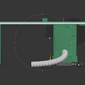 Green Industrial Table Saw With Silver Tabletop And Dust Collection Hose