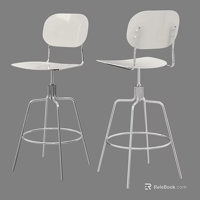 Modern White Bar Stools with Sleek Metal Frame and Contemporary Design 3d model 