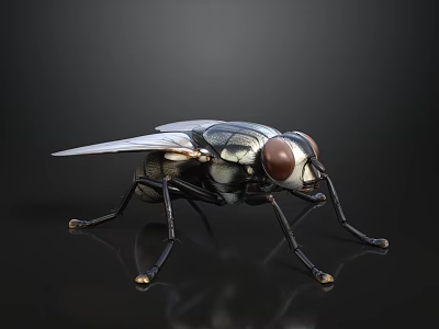 Realistic Fly With Metallic Sheen On Black Background Detailed Closeup 3d model