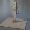Public Telephone Booth With Advertisements And Metal Pole On Concrete Platform Outdoor