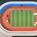 Sports Stadium Aerial View Featuring Green Football Field Red Track And Blue Stands 3d model