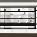 Modern Decorative Cabinet Living Room Interior With Glass Doors LED Lighting And White Shelves