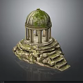Architectural Domed Building With Columns Green Vines On Dome Rocky Base And Steps