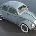 Light Blue Vintage Beetle Car With Curved Body And White Wall Tires