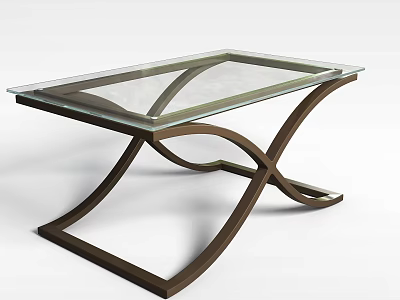 Stylish Modern Coffee Table with Clear Glass Top and Crossed Metal Legs Structure 3d model