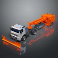 Orange And White Utility Truck With Front Plow And Rear Specialized Equipment