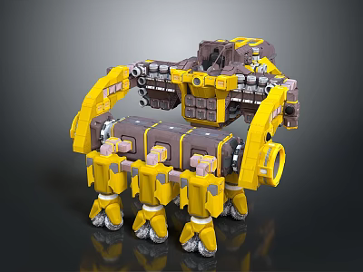 Yellow Gray Multi Legged Mechanical Structure Hardware Tools Industrial Equipment Design 3d model